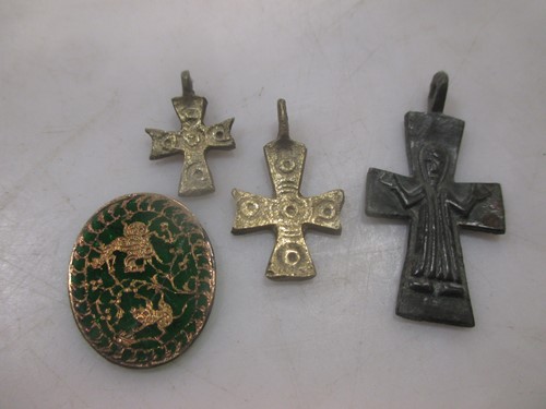 Lot 212 - Three Byzantine cross pendants together with a...