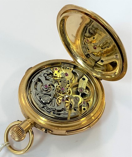 Lot 296 - Baume & Co - An 18ct gold minute repeating chronograph 'up and down' full hunter pocket watch