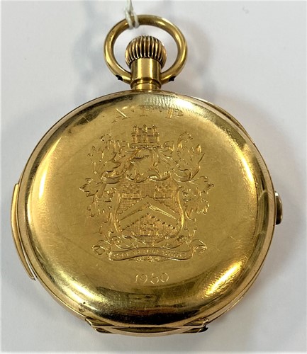 Lot 296 - Baume & Co - An 18ct gold minute repeating chronograph 'up and down' full hunter pocket watch
