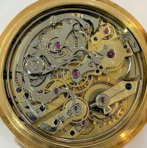 Lot 296 - Baume & Co - An 18ct gold minute repeating chronograph 'up and down' full hunter pocket watch