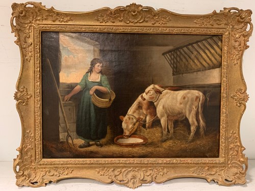 Lot 267 - After George Morland, 'Girl and Calves', oil...
