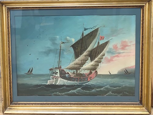 Lot 268 - Chinese School, A Junk in stormy weather,...