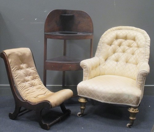 Lot 361 - A Victorian button back parlour chair,...