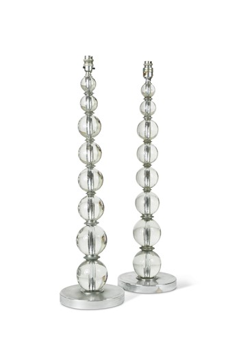 Lot 607 - A large pair of glass ball table lamps, probably supplied by Maison Jansen, early 20th century