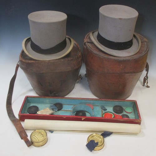 Lot 160 - Two leather top hat cases, one with White Star...
