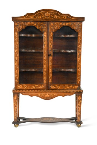 Lot 474 - A miniature Dutch marquetry vitrine, 19th century