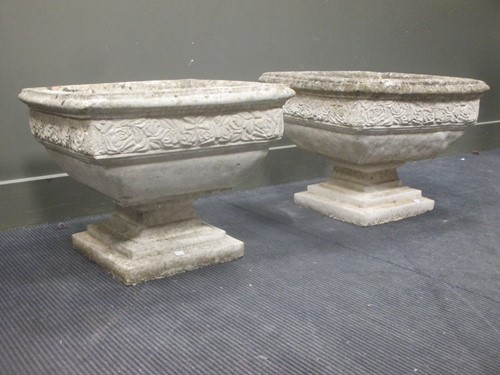 Lot 448 - A pair of square garden planters with floral...