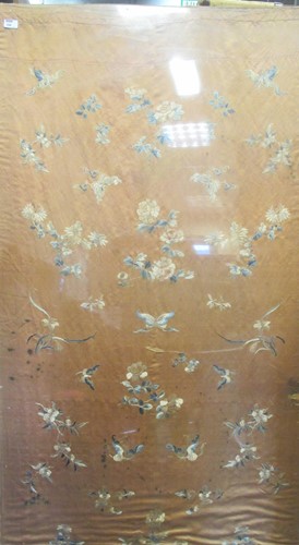 Lot 290 - A coloured floral silk work embroided panel...