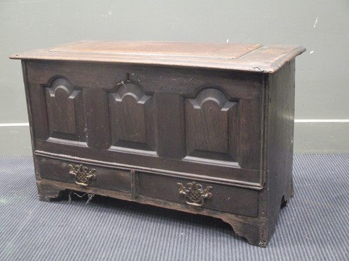 Lot 437 - A stained pine coffer of small proportions the...