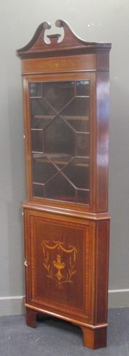 Lot 538 - An Edwardian inlaid mahogany glazed corner...