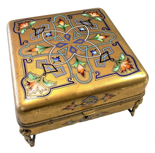 Lot 352 - A gilt metal and enamel jewellery casket