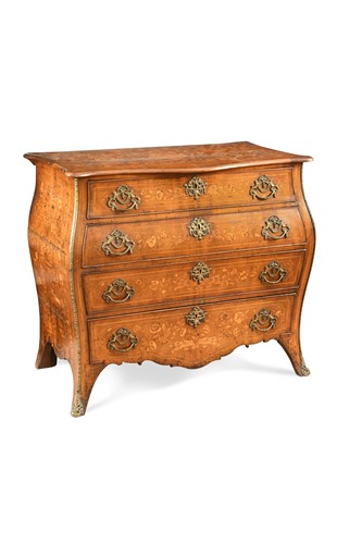 Lot 521 - A Dutch walnut and marquetry bombé commode, 19th century