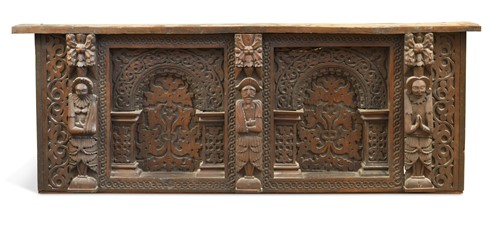 Lot 450 - A carved oak overmantle, 19th century