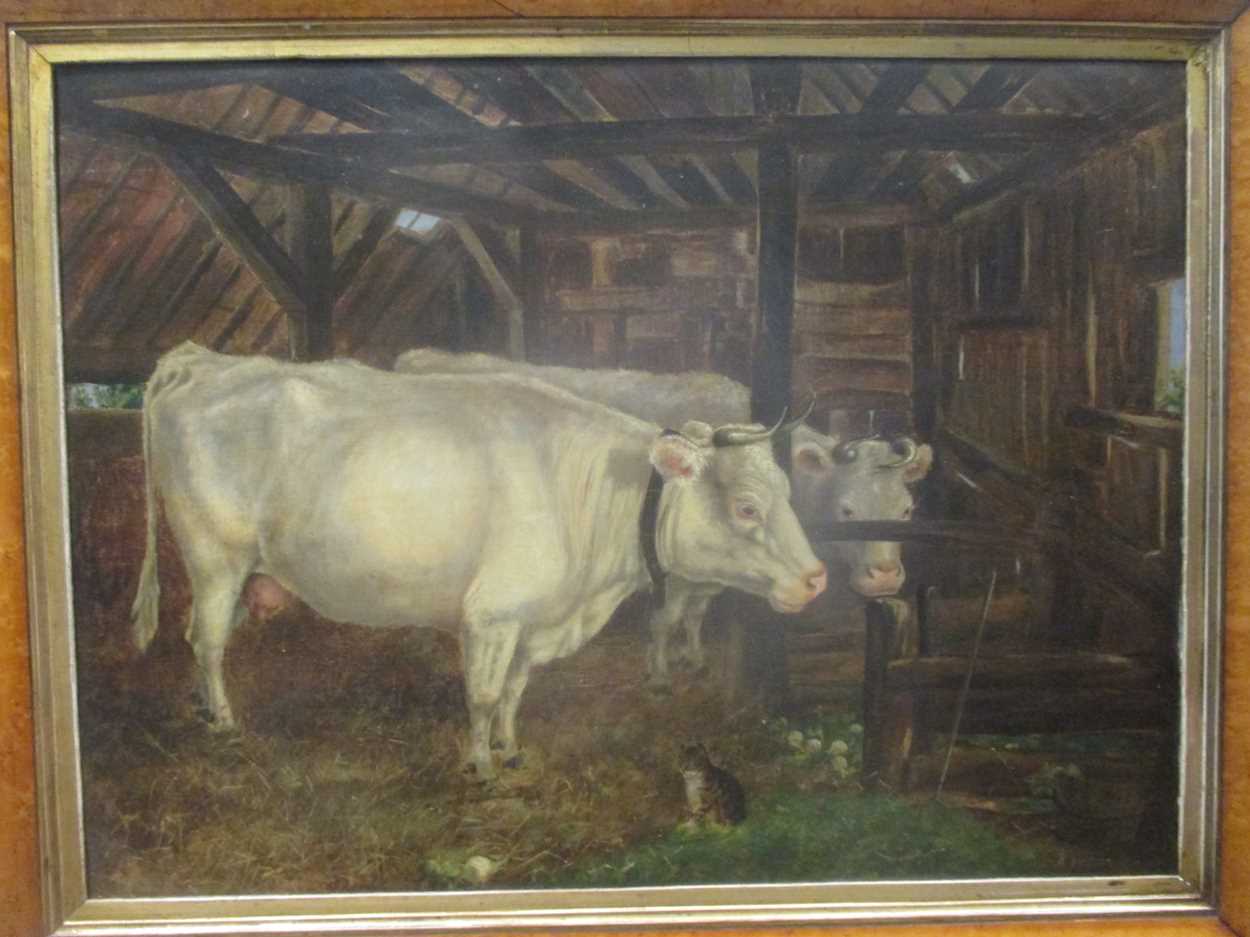 Lot 464 - F A Walters (fl. 19th Century), Cows in a barn...