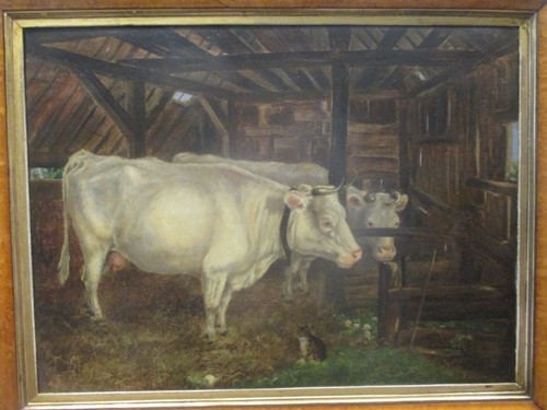Lot 464 - F A Walters (fl. 19th Century), Cows in a barn...