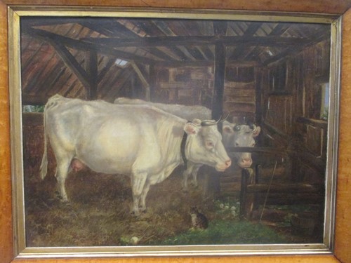 Lot 464 - F A Walters (fl. 19th Century), Cows in a barn...