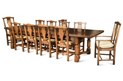 Lot 444 - A large two plank top refectory table, 20th century