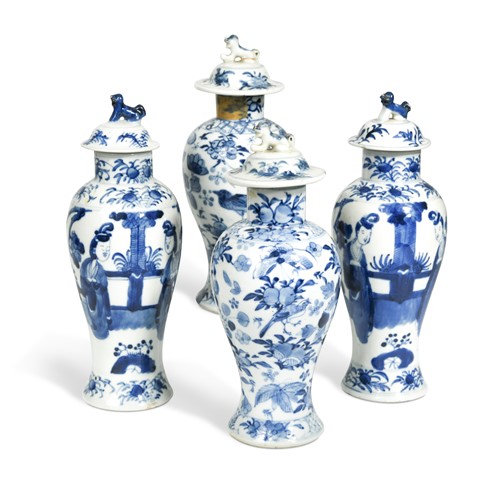 Lot 358 - A pair of Chinese blue and white porcelain baluster vases and covers, Qing Dynasty circa 1890