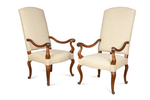 Lot 453 - A pair of walnut framed high-back armchairs in the Carolean style