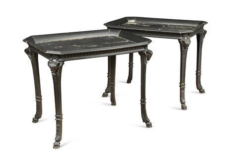 Lot 569 - A pair of black painted side tables, early 20th century