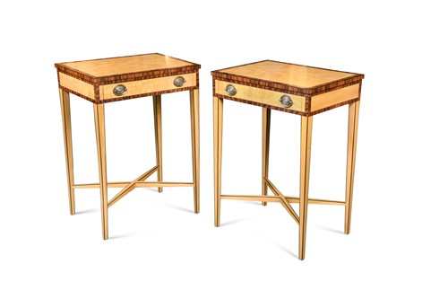 Lot 566 - A pair of satinwood side tables, modern