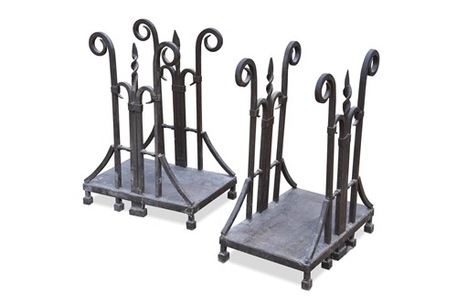 Lot 598 - A pair of wrought iron log cages, 20th century