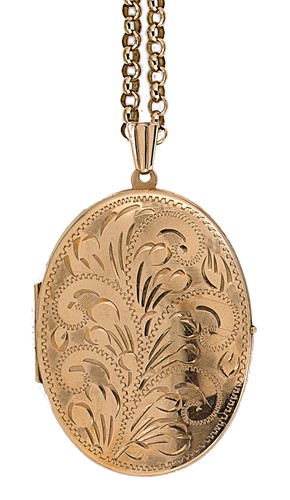 Lot 137 - A 9ct gold oval hinged picture locket and chain