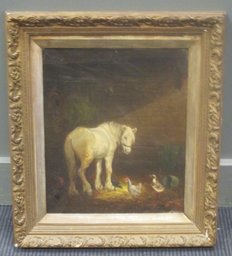 Lot 439 - English School, White Horse in a stable, 59 x...