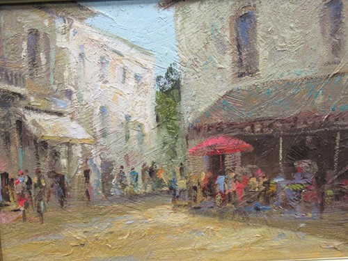 Lot 266 - Brian Jull (b. 1949), Continental street scene,...