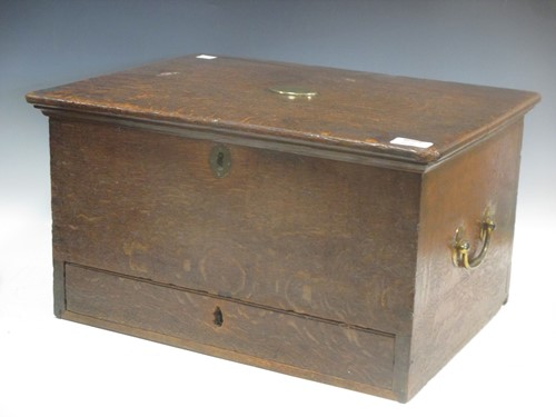 Lot 606 - A late 18th century oak box with brass plaque...