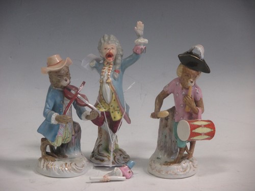 Lot 51 - Three Continental porcelain monkey band...