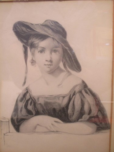 Lot 451 - A Portrait of a young girl in a hat, signed...