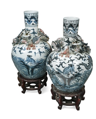 Lot 175 - Pair of Chinese porcelain large dragon vases,...