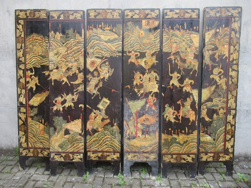 Lot 538 - Six panel Chinese screen, 182cm high