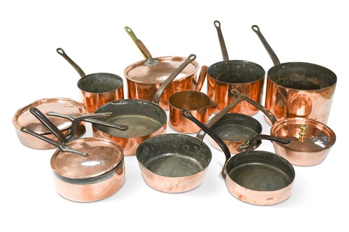 Lot 446 - A good collection of copper cooking pans, early 20th century