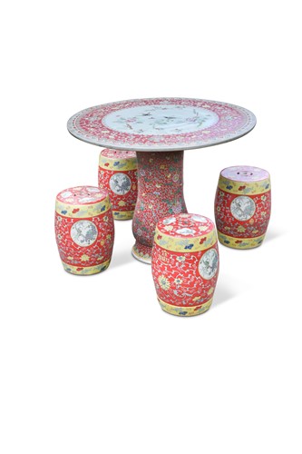 Lot 561 - An Asian set of ceramic garden furniture, 20th century