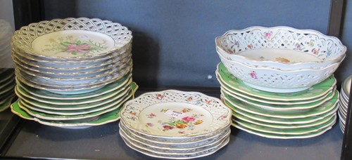 Lot 215 - Dresden floral part service with pierced...