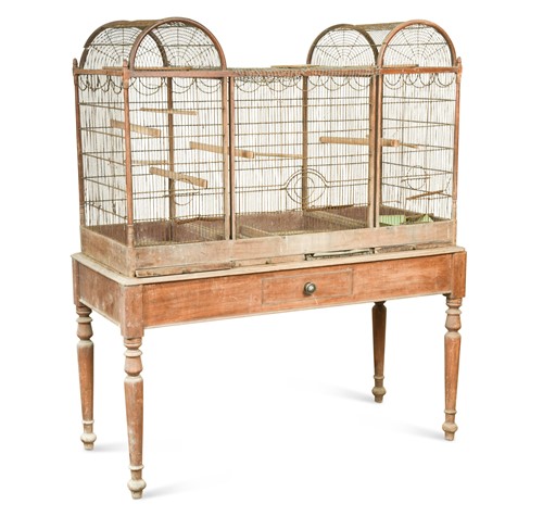 Lot 583 - A large Victorian wire work and mahogany frame bird cage