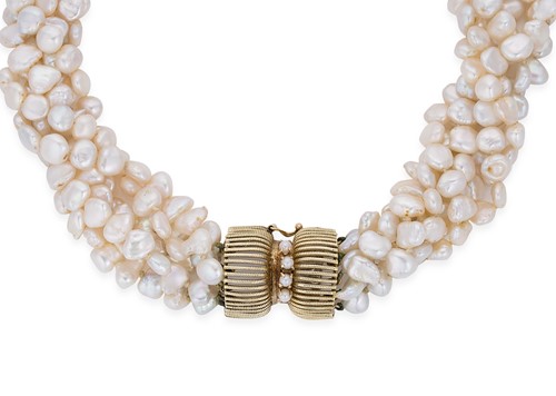 Lot 82 - A pearl choker together with a pair of pearl ear clips