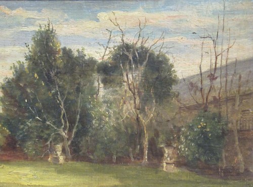 Lot 409 - A Garden scene, oil on panel, 14 x 17.5cm...