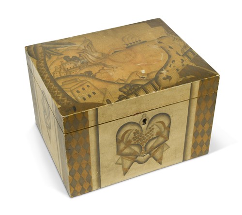 Lot 612 - A French painted humidor, probably supplied by Maison Jansen, early 20th century