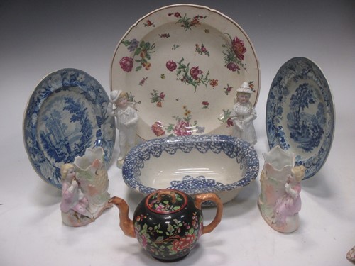 Lot 4 - A Gien floral painted charger, a painted...