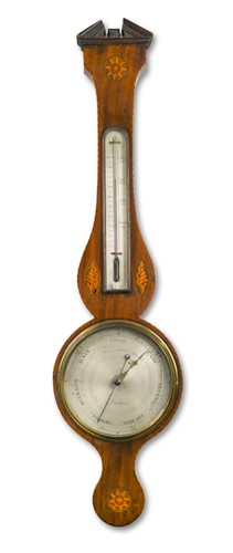 Lot 595 - A mahogany and marquetry wheel barometer, 19th century