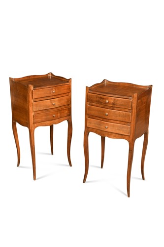 Lot 523 - A pair of French provincial fruitwood and chestnut bedside tables, circa 1930