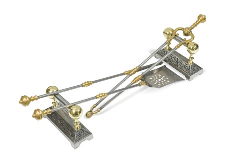 Lot 596 - A set of steel and brass fire irons, circa 1800