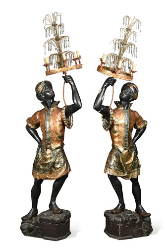 Lot 563 - A pair of polychromed Venetian Blackamoors, early 20th century