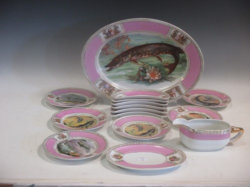 Lot 36 - A fifteen piece Dresden style porcelain fish...