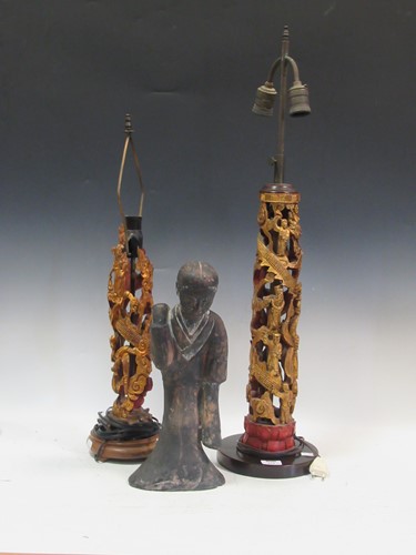 Lot 210 - Two Chinese carved gilded and pierced wood...