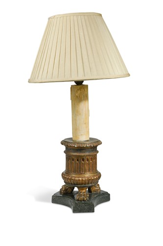 Lot 495 - A Continental neoclassical giltwood and polychrome table lamp