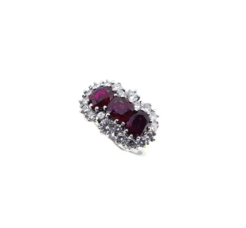 Lot 202 - A ruby and diamond triple cluster ring